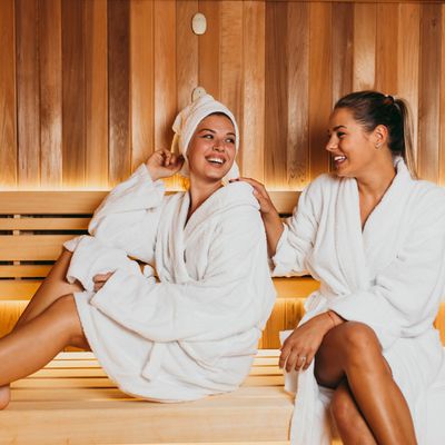 Two women in our Finnish rock sauna